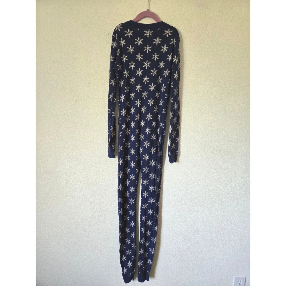 Hanna Andersson 12 Pajamas One-piece Blue Snowflake Organic Cotton Long John